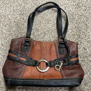 BOC Brown and Black with Buckle Pebble Texture Hand Bag